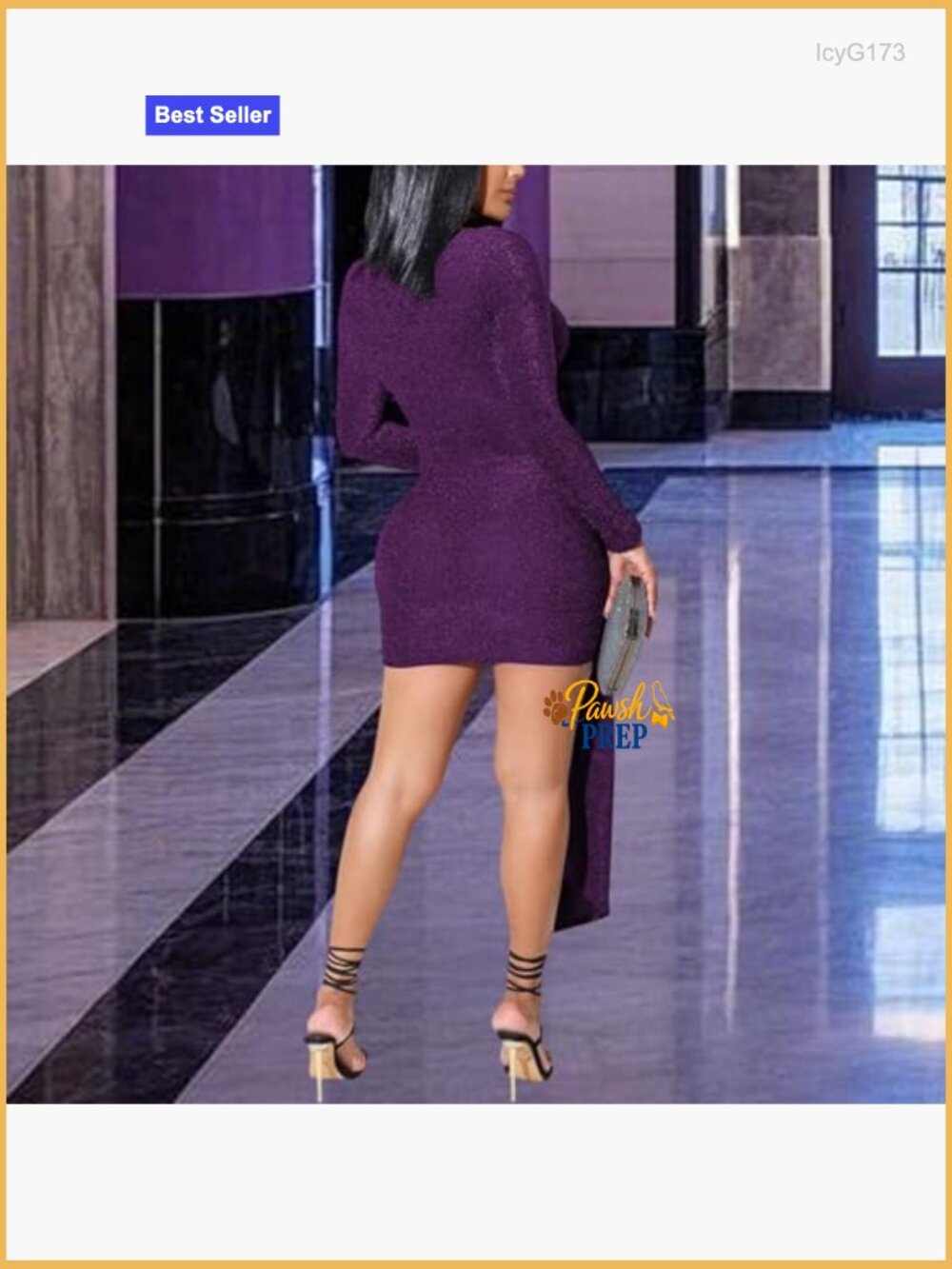 Sexy Sparkly Bodycon Wrap Mini Dress - Club Night Out Long Sleeve Ruched - Picture 2 of 7